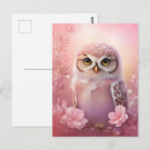 Niedliche, rosa, grasende Eule Postkarte (Vorne/Hinten)