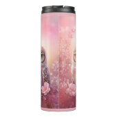 Niedliche, rosa, grasende Eule Thermosbecher (Rückseite)