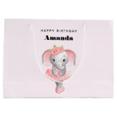 Niedliche Rosa & Grau Elephant Ballerina Geburtsta Große Geschenktüte (Rückseite)