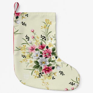 niedliche rosa, graue und gelbe Blumen mit grünem  Kleiner Weihnachtsstrumpf