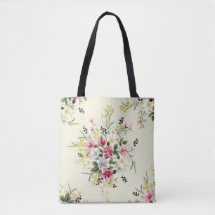 niedliche rosa, graue und gelbe Blumen mit grünem Tasche