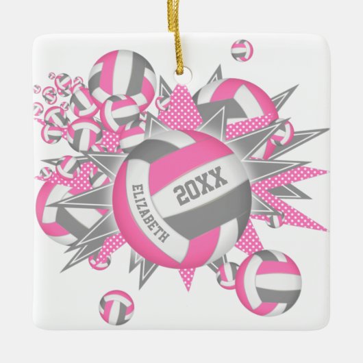 niedliche, rosa, graue Volleyballschuhe Keramikornament (Vorderseite)