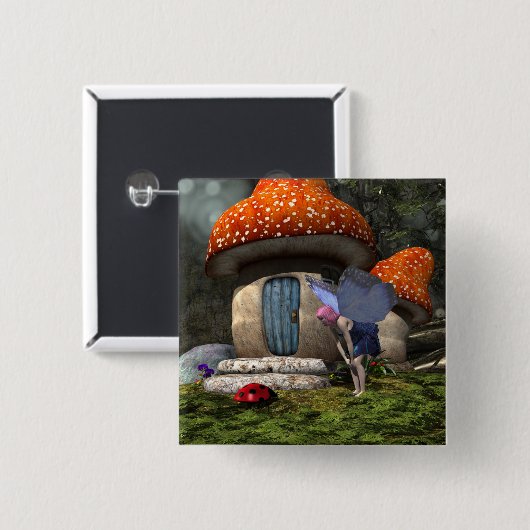 Niedliche Rosa-Haar-Fairy trifft Ladybug Button (Vorne & Hinten)