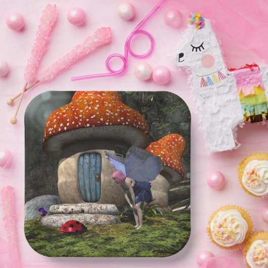 Niedliche Rosa-Haar-Fairy trifft Ladybug Pappteller (Party)