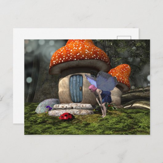 Niedliche Rosa-Haar-Fairy trifft Ladybug Postkarte (Vorne/Hinten)