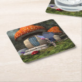 Niedliche Rosa-Haar-Fairy trifft Ladybug Rechteckiger Pappuntersetzer (angewinkelt)