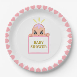 Niedliche Rosa Herz Babydusche Pappteller
