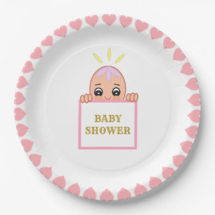 Niedliche Rosa Herz Babydusche Pappteller