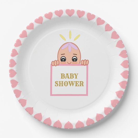 Niedliche Rosa Herz Babydusche Pappteller (Vorderseite)