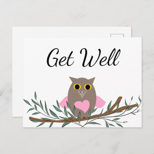 Niedliche Rosa Herz Owl Branch bekommen gut Script Postkarte (Vorne/Hinten)