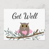Niedliche Rosa Herz Owl Branch bekommen gut Script Postkarte (Vorderseite)
