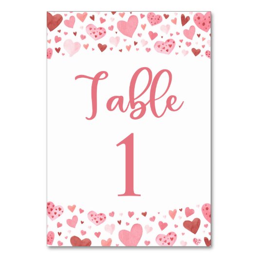 Niedliche Rosa Herz - Valentine Tischnummer Card (Vorderseite)