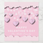 Niedliche rosa Herzen auf Gestängen und Wolken Val Weinetikett (Einzelnes Label)