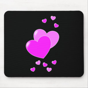 Niedliche rosa Herzen auf Schwarzem niedlichem Mousepad