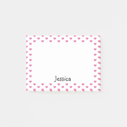 Niedliche rosa Herzen auf weißen Girly Post-it Klebezettel (Vorderseite)