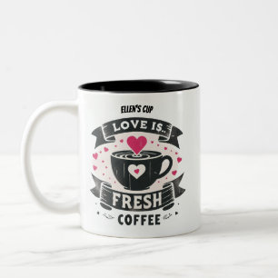 Niedliche Rosa Herzen Liebe ist frischer Kaffee Zweifarbige Tasse