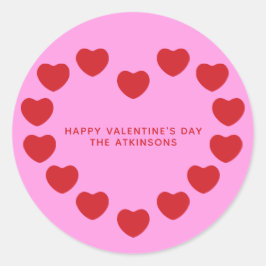 Niedliche rosa Herzen Moderne Gebräuche Valentinst Runder Aufkleber