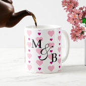 Niedliche rosa Herzen Muster Paar monogramm Foto Kaffeetasse