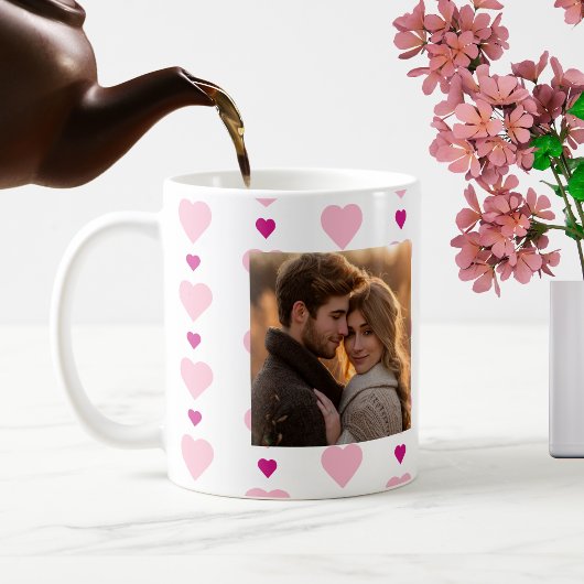 Niedliche rosa Herzen Muster Paar monogramm Foto Kaffeetasse