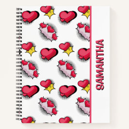 Niedliche rosa Herzen personalisierter Name Spiral Notizblock