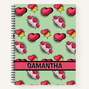 Niedliche rosa Herzen personalisierter Name Spiral Notizblock