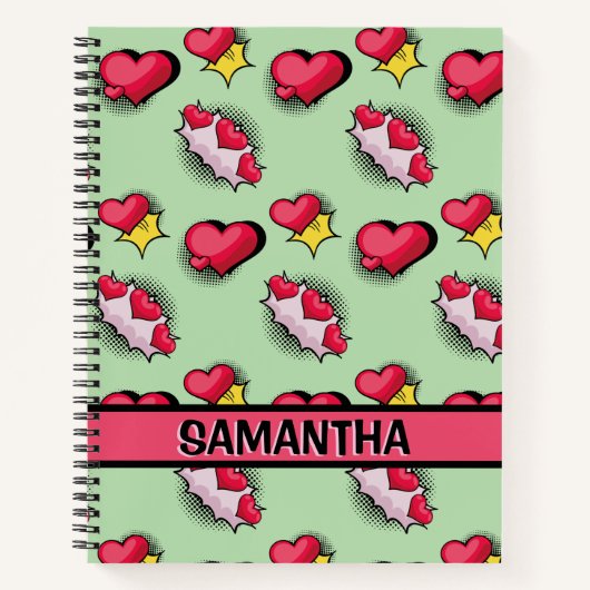 Niedliche rosa Herzen personalisierter Name Spiral Notizblock (Vorderseite)