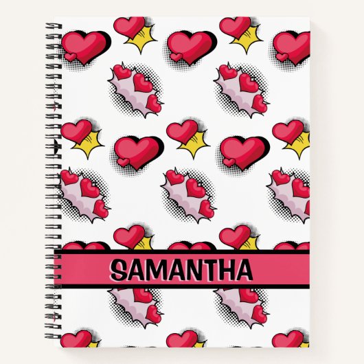 Niedliche rosa Herzen personalisierter Name Spiral Notizblock (Vorderseite)