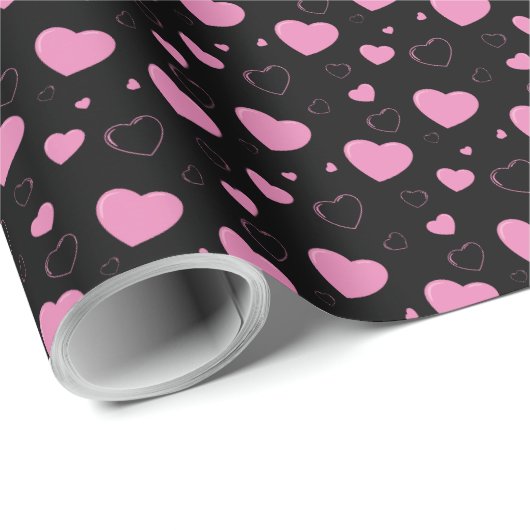 Niedliche rosa Herzen romantisches Muster Geschenkpapier (Rolleneckpunkt)