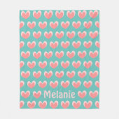 Niedliche rosa Herzen und Aquamarines Muster Perso Fleecedecke (Vorderseite)