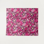 Niedliche rosa Herzen und Blume Wandteppich (Vorderseite (Horizontal))