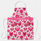 Niedliche rosa Herzen und Blumen Valentinstag Schürze (Vorderseite)