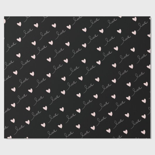 Niedliche Rosa Herzen und Liebe Script Valentinsta Geschenkpapier (Flach)