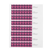 Niedliche rosa Herzmuster auf Lila Rundum-Adressaufkleber (Bogen)
