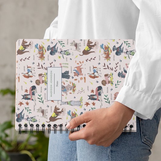 Niedliche Rosa Hunde Muster Monogramm Notizbuch