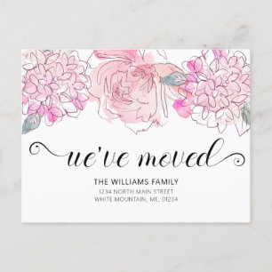 Niedliche Rosa Hydrangea Wasserfarbenflorale Beweg Ankündigungspostkarte