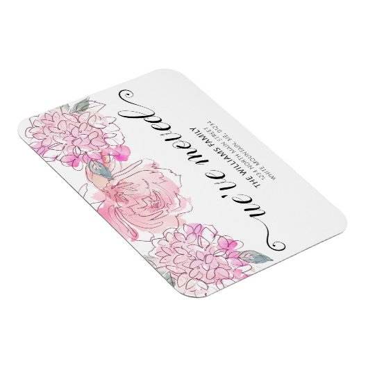 Niedliche Rosa Hydrangea Wasserfarbenflorale Beweg Magnet (Rechte Seite)