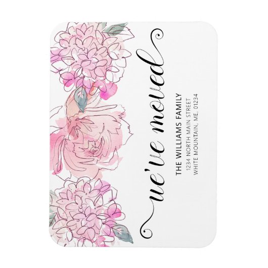 Niedliche Rosa Hydrangea Wasserfarbenflorale Beweg Magnet (Vertikal)