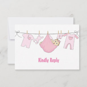 Niedliche rosa Illustration Baby Shower RSVP Card Karte