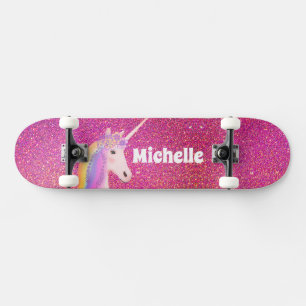 Niedliche rosa Imitate Glitzer Einhorn Personalisi Skateboard