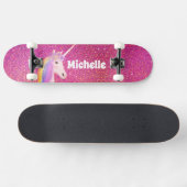 Niedliche rosa Imitate Glitzer Einhorn Personalisi Skateboard (Horizontal)