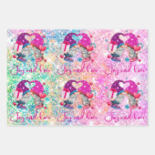 Niedliche rosa Imitate Glitzer Gnome Weihnachten Geschenkpapier Set (Vorderseite 3)