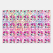 Niedliche rosa Imitate Glitzer Gnome Weihnachten Geschenkpapier Set (Vorderseite)