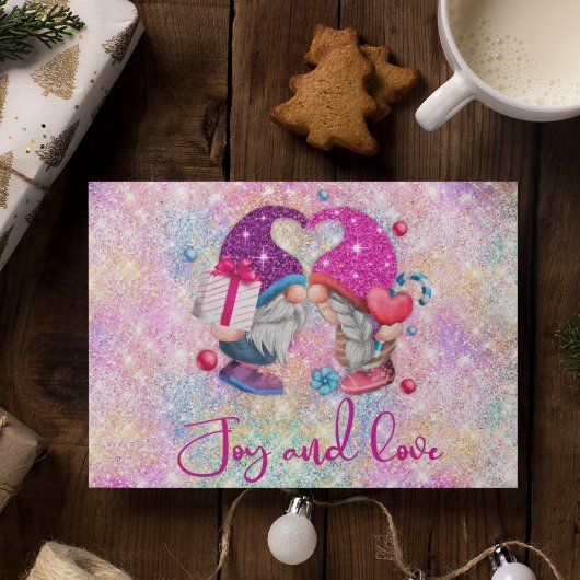 Niedliche rosa Imitate Glitzer gnome Weihnachtsmon Postkarte