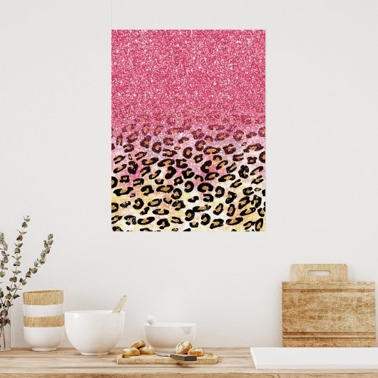 Niedliche rosa Imitate Glitzer Leopardin Poster (Küche)