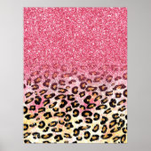 Niedliche rosa Imitate Glitzer Leopardin Poster (Vorne)