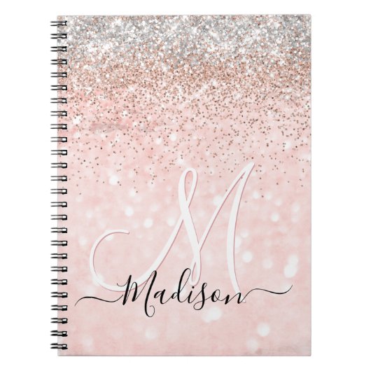 Niedliche Rosa Imitate Glitzer Monogramm Notizblock (Vorderseite)