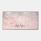 Niedliche Rosa Imitate Glitzer Monogramm Schreibtischunterlage (Vorderseite)