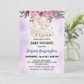 Niedliche Rosa-Kaninchen Blume Babydusche Einladung (Stehend Vorderseite)