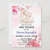 Niedliche Rosa-Kaninchen Blume Babydusche Einladung (Vorderseite)