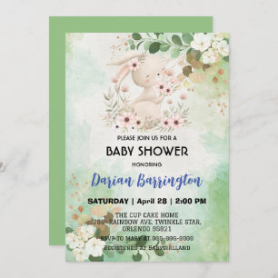 Niedliche Rosa-Kaninchen-Blume Kindermädchen Dusch Einladung